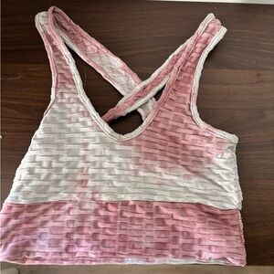 Hot Kiss Pink and White Ribbed Cropped Tank